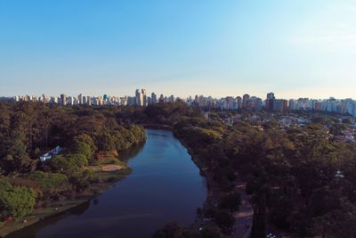 Aerial view of ibirapuera's park in the beautiful day, são paulo brazil. great landscape.