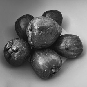 High angle view of blueberries on table