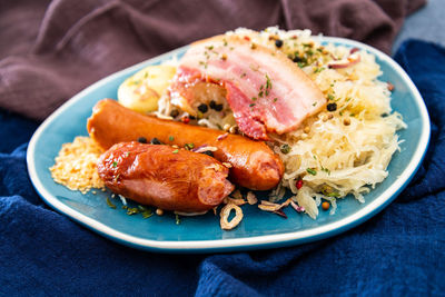 Close-up of meal served on table