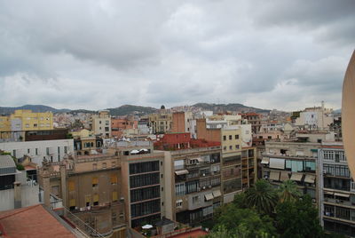 High angle view of houses against sky