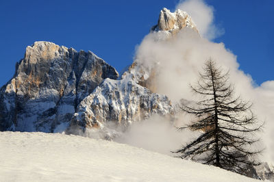 Scenic view of snow covered mountains against sky