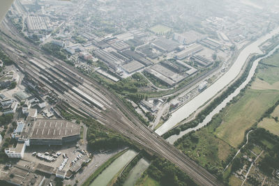 High angle view of cityscape against sky