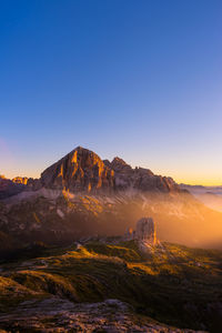 Rocky mountains against sky during sunset