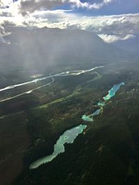 Aerial view of landscape and river against sky