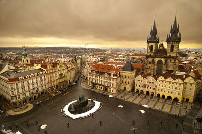 High angle view of buildings in town