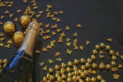 High angle view of christmas decorations on table