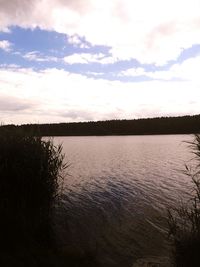 Scenic view of lake against sky during sunset