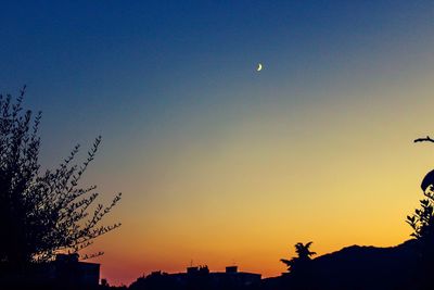 High section of silhouette trees against sky at sunset