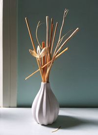 Flower with sticks in vase on table