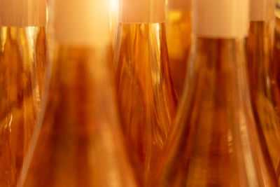 Close-up of bottles of rosé wine