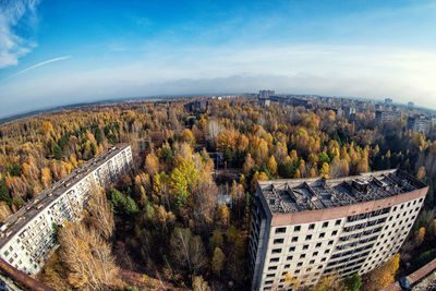 High angle view of buildings in city