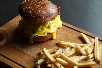 Close-up of burger on table