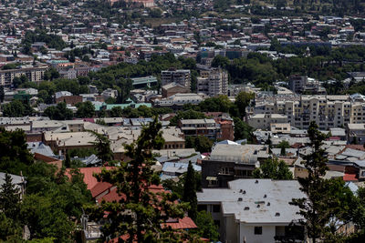 High angle view of buildings in town