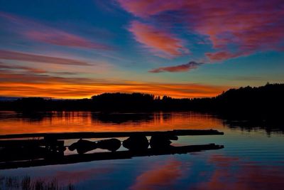 Scenic view of lake at sunset