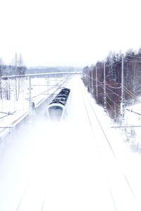 Snow covered landscape against clear sky