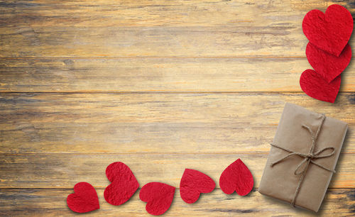 Directly above shot of heart shapes on table