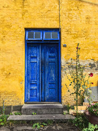 Closed door of building