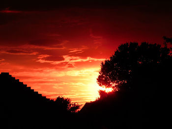 Silhouette trees against sky at sunset