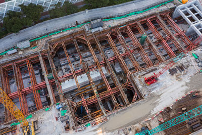 High angle view of construction site by building