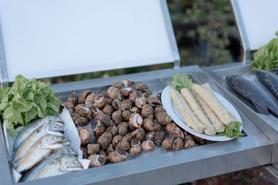 High angle view of vegetables on table