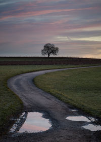 Scenic view of field against sky at sunset