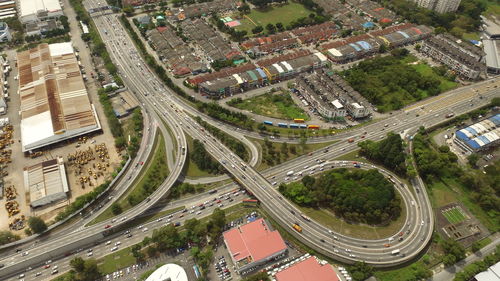 High angle view of traffic on road in city