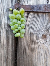 Directly above shot of grapes on wooden table