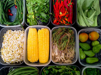 High angle view of vegetables for sale in market