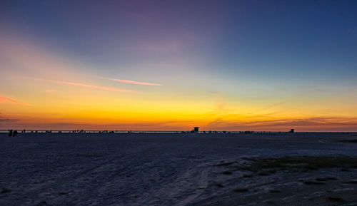 Scenic view of beach against sky during sunset