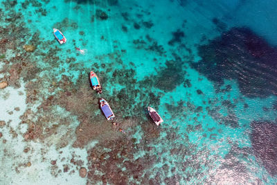 High angle view of boat on sea, selayar, south sulawesi, indonesia.