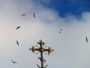 Low angle view of birds flying in sky