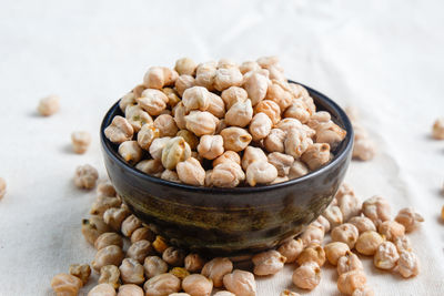 Close-up of peanuts in bowl on table