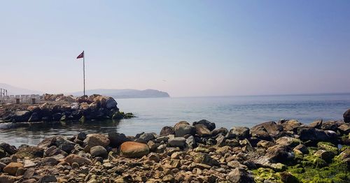 Scenic view of sea against clear sky