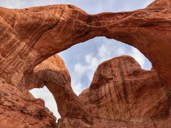Low angle view of the double arch in arches national park