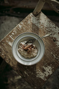 Porridge on old wooden table