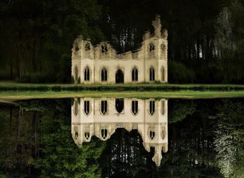 Reflection of building in water