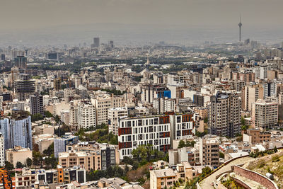 High angle view of buildings in city