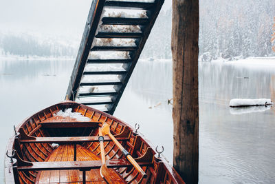 Built structure in lake during winter