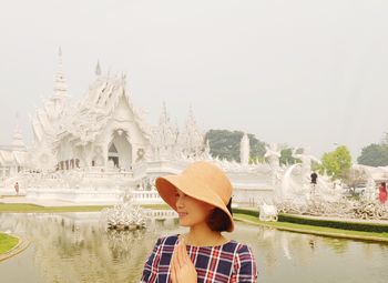 Rear view of woman in lake