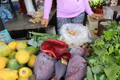 High angle view of vegetables for sale in market