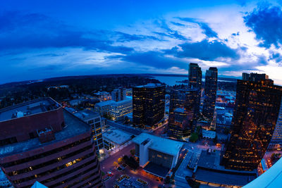 High angle view of buildings in city