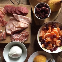 Directly above view of meal served on table