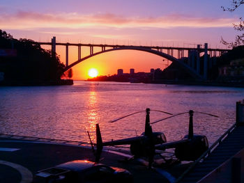Bridge over river during sunset