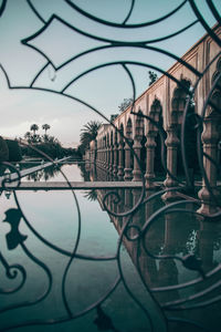 Reflection of buildings in swimming pool