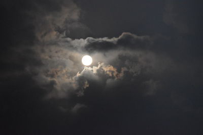 Low angle view of cloudy sky at night