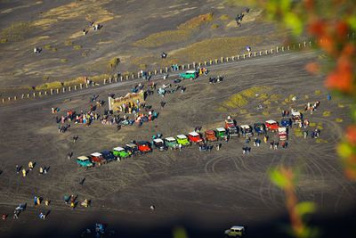 High angle view of crowd at night