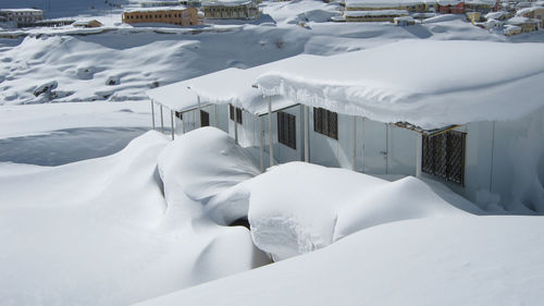 High angle view of snow covered landscape