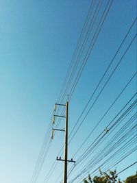 Telephone line against clear blue sky