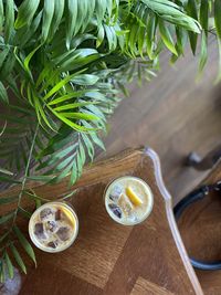 High angle view of drink on table