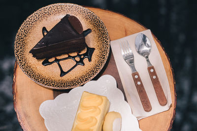 High angle view of ice cream on table